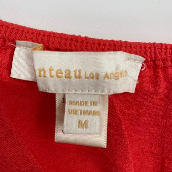 Monteau Top Red Milkmaid Babydoll Smocked Flirty Cropped Festival Feminine - Picture 4 of 7